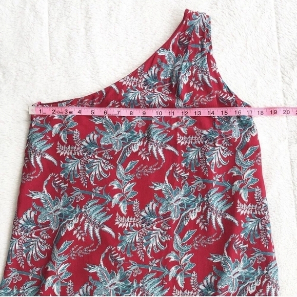 LOFT Ann Taylor Red & Teal Iris One Shoulder Shift Dress Size Small - Picture 7 of 9